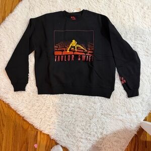 Taylor Swift Black Crewneck with Red and Yellow Graphic